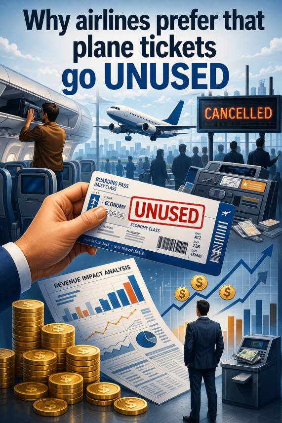 Illustration showing airline revenue charts with empty airplane seats generating profit