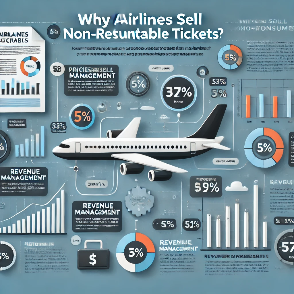 A professional infographic explaining why airlines sell non-refundable tickets